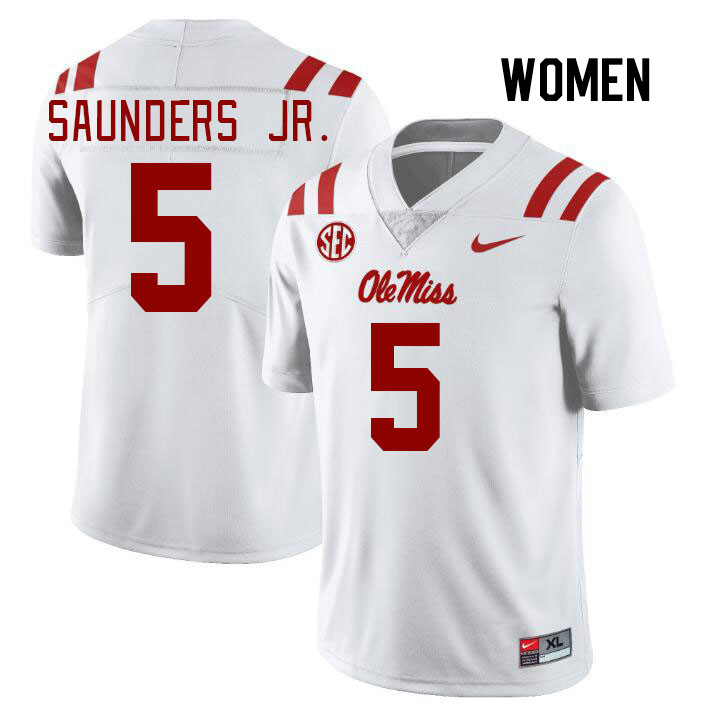 Women #5 John Saunders Jr. Ole Miss Rebels College Football Jerseys Stitched Sale-White - Click Image to Close